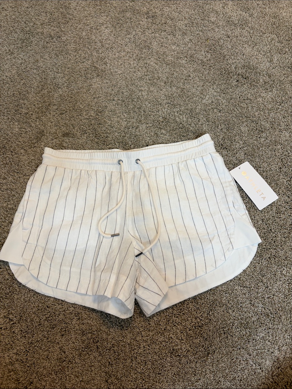 Athleta White Shorts with Navy Pinstripes